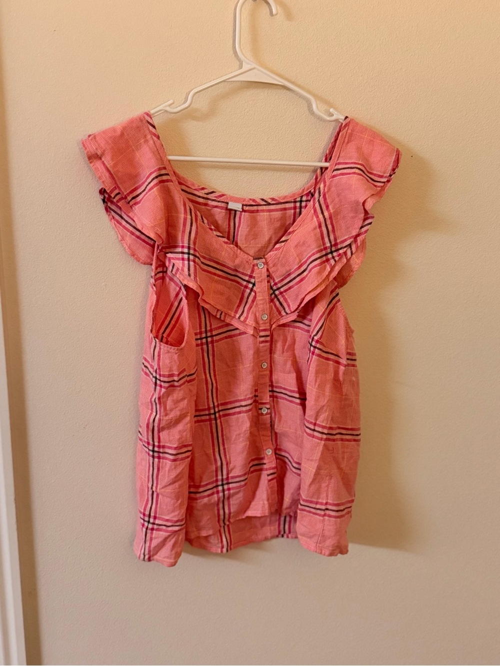 Old Navy Pink Plaid Ruffle Button-Front Dress